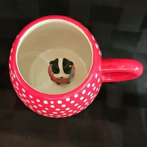 Red Polka Dot Mug with "Peek-a-boo" Dog Hiding Inside